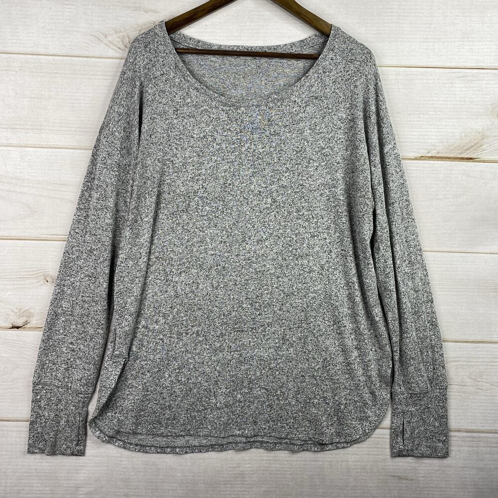 Athleta Women Shirt XL Gray Heather Oversized Long Sleeve Knit Fleece Stretch